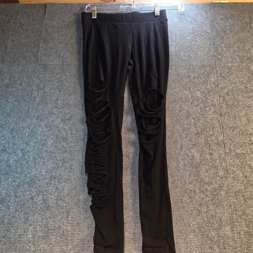 Guess Distressed Leggings Women XS Black Good Mesh Shredded Cut Out Edgy Grunge